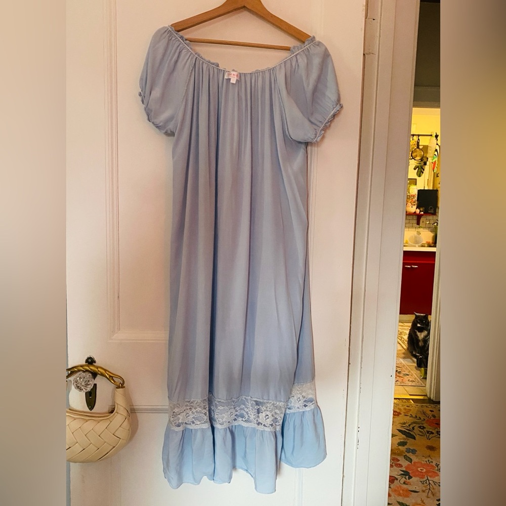 Victorian Vintage Style Nightgown | Light Blue | M - Picture 4 of 8